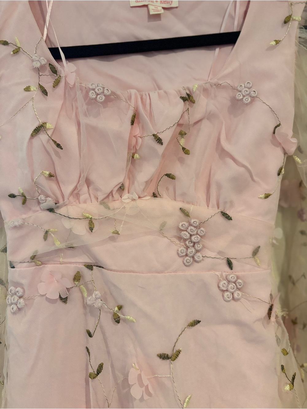 Allison & Kelly Sheer Sleeve Pink Floral Embroidered Mini Dress Mesh Overlay 16 - Picture 11 of 13